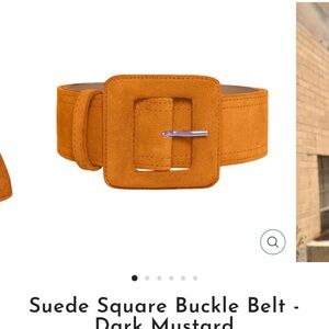 Wide Suede Square Buckle Belt in Dark Mustard